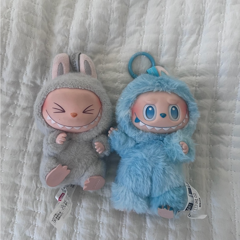 2 Labubus- Grey and Blue